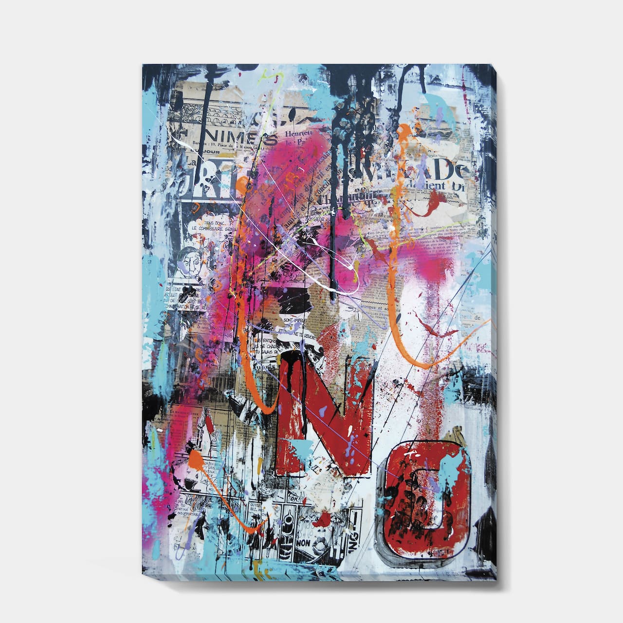 Designart - Old Style Newspaper Street Art Collage IX - Modern & Contemporary Canvas Artwork